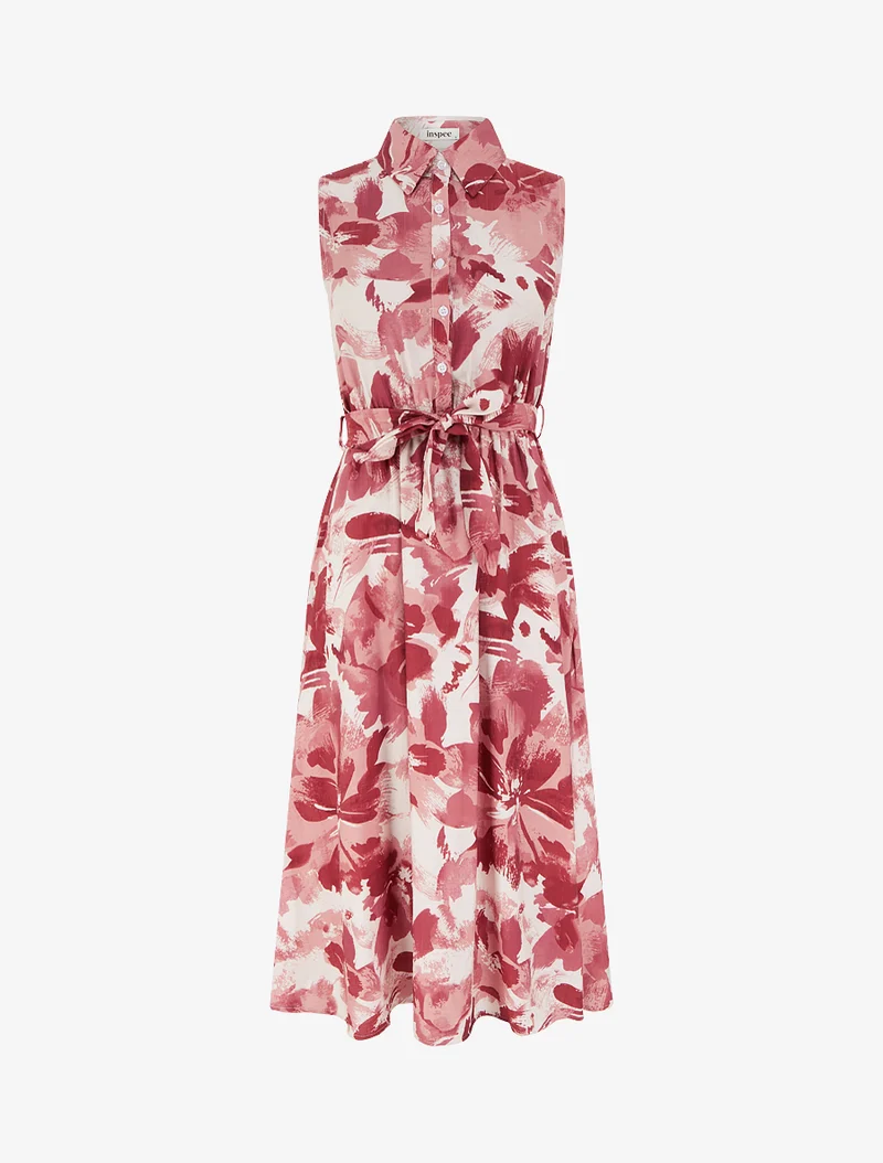 Langes Hemdkleid mit abstraktem Druck - Altrosa