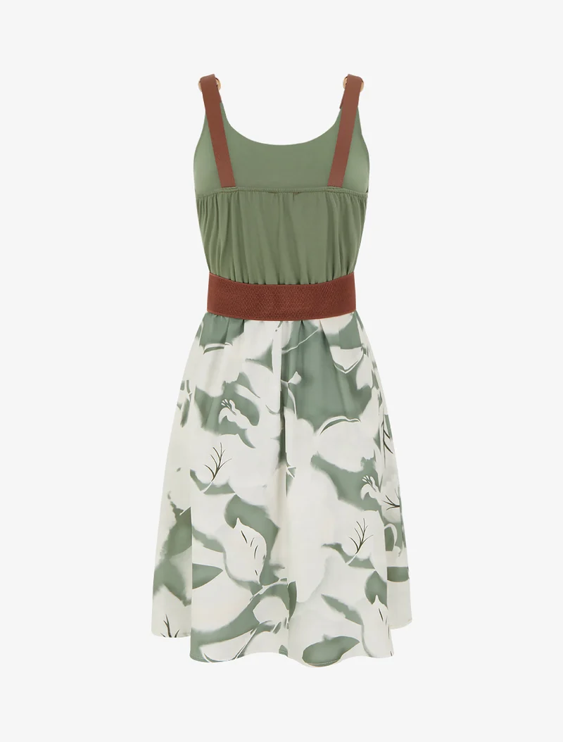 Trägerkleid in Midi-Länge aus Kunstleder - Kaki