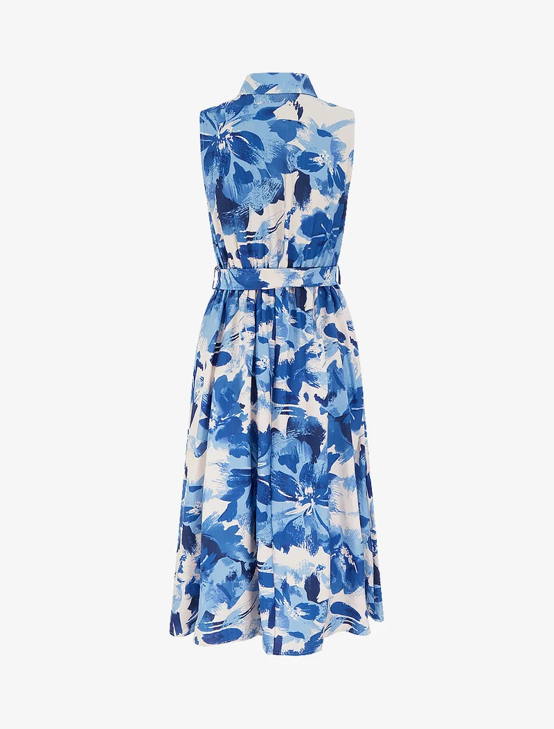 Langes Hemdkleid mit abstraktem Druck - Blau