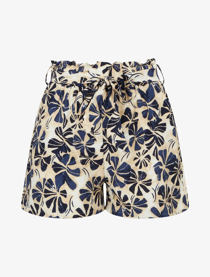 Elastische Shorts mit Blumenmuster - Marine