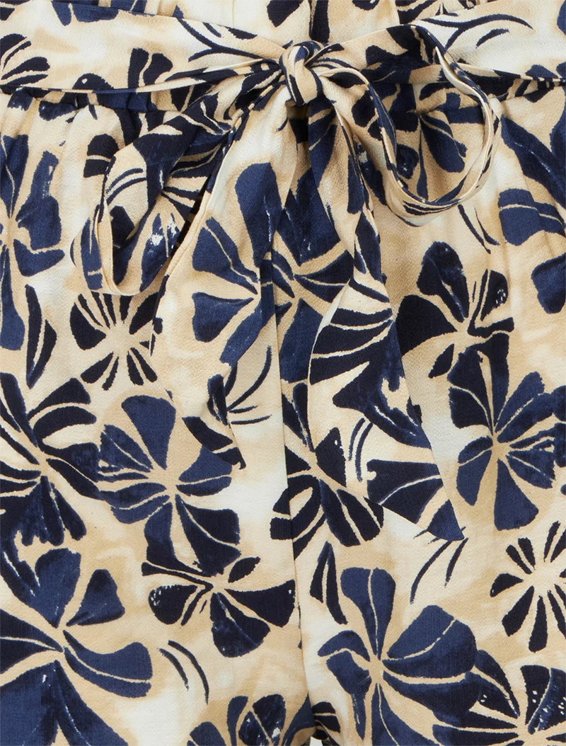 Elastische Shorts mit Blumenmuster - Marine