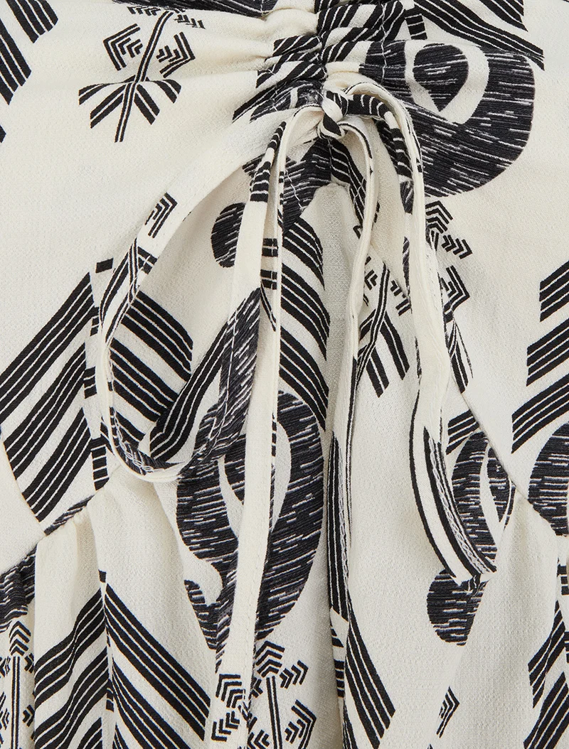 Ausgestelltes langes Kleid mit Druck - Schwarz