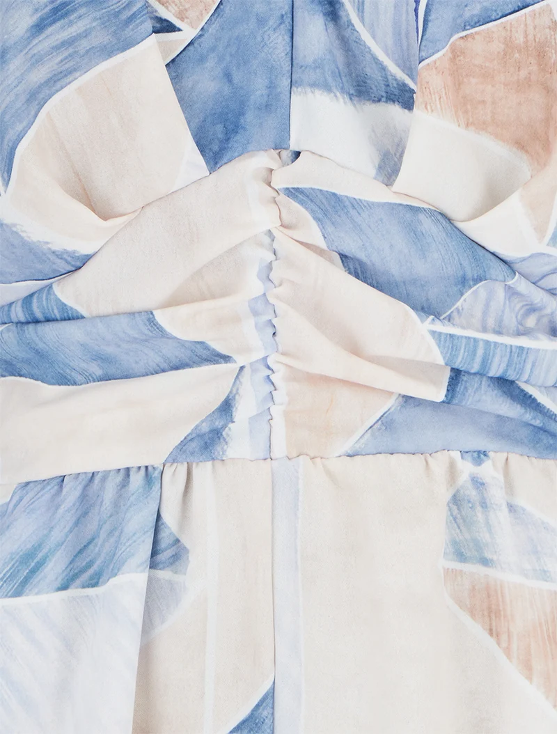 Gerade geschnittener Kurzarm-Overall mit Fantasiemuster - Blau