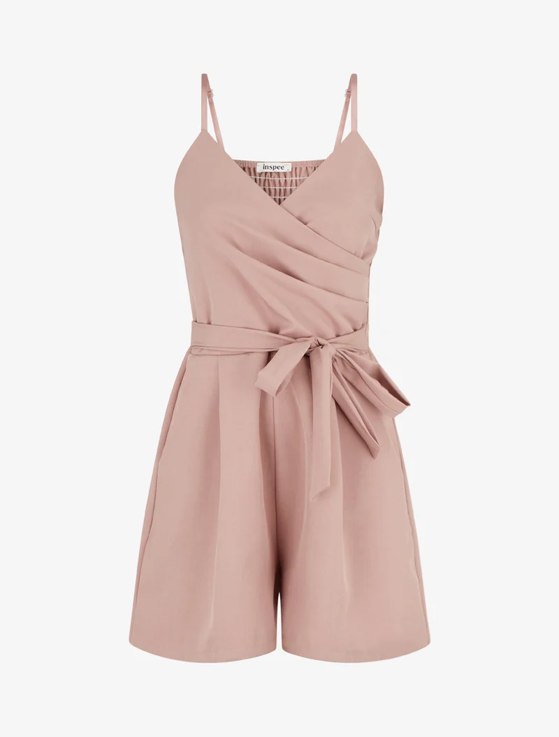 Fließender Jumpsuit mit schmalen Trägern - Altrosa
