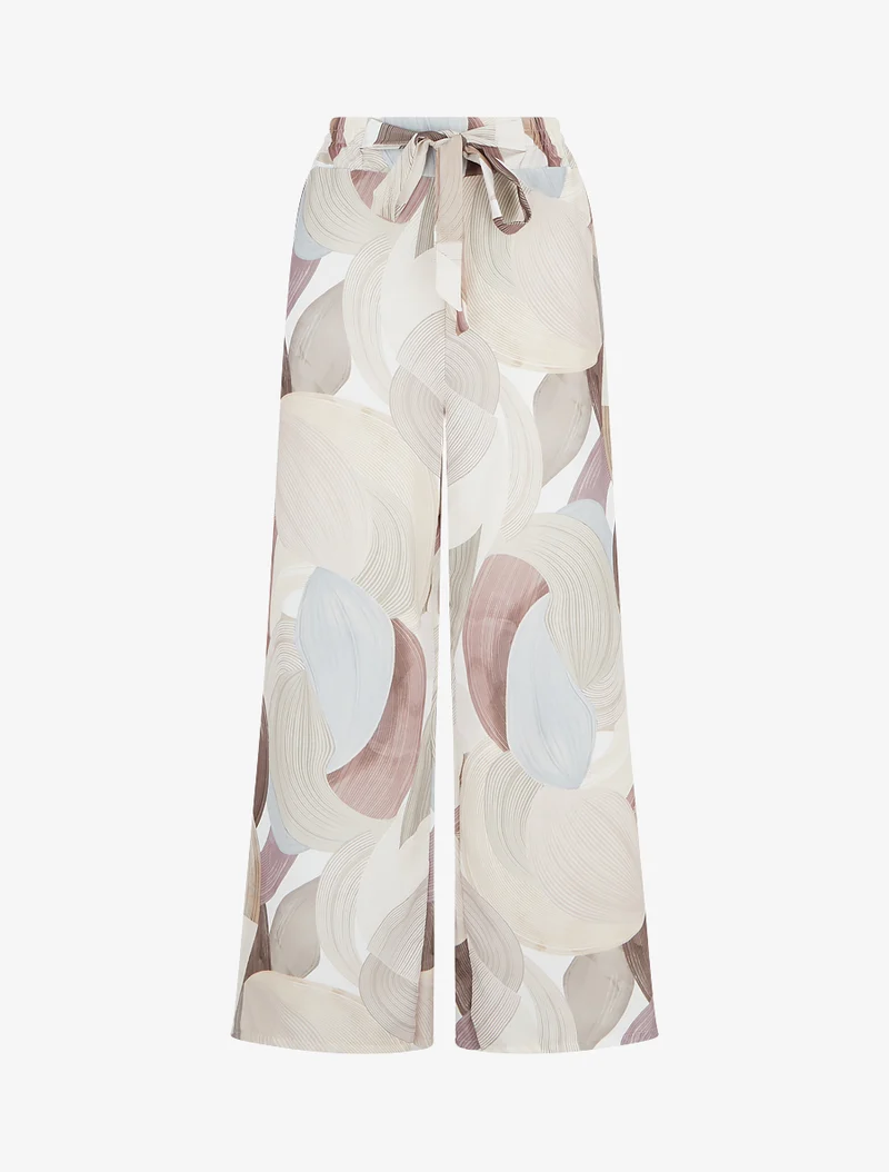 Grafisch bedruckte fließende Hose - Beige