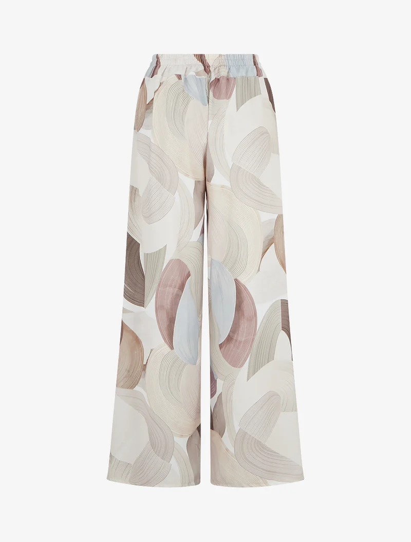 Grafisch bedruckte fließende Hose - Beige