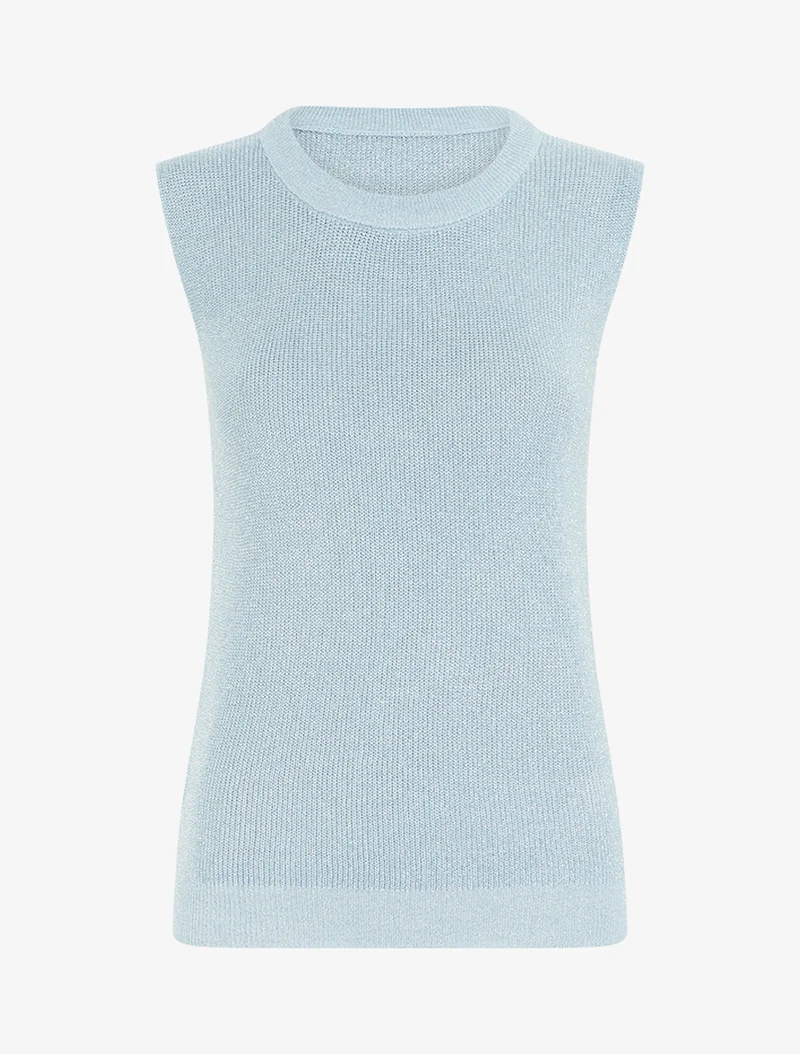 Ärmelloses Top aus fein schimmerndem Strickgewebe. - Himmelblau