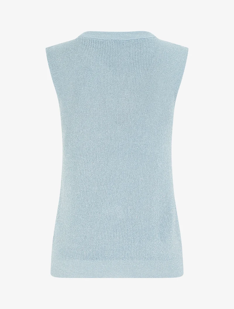 Ärmelloses Top aus fein schimmerndem Strickgewebe. - Himmelblau