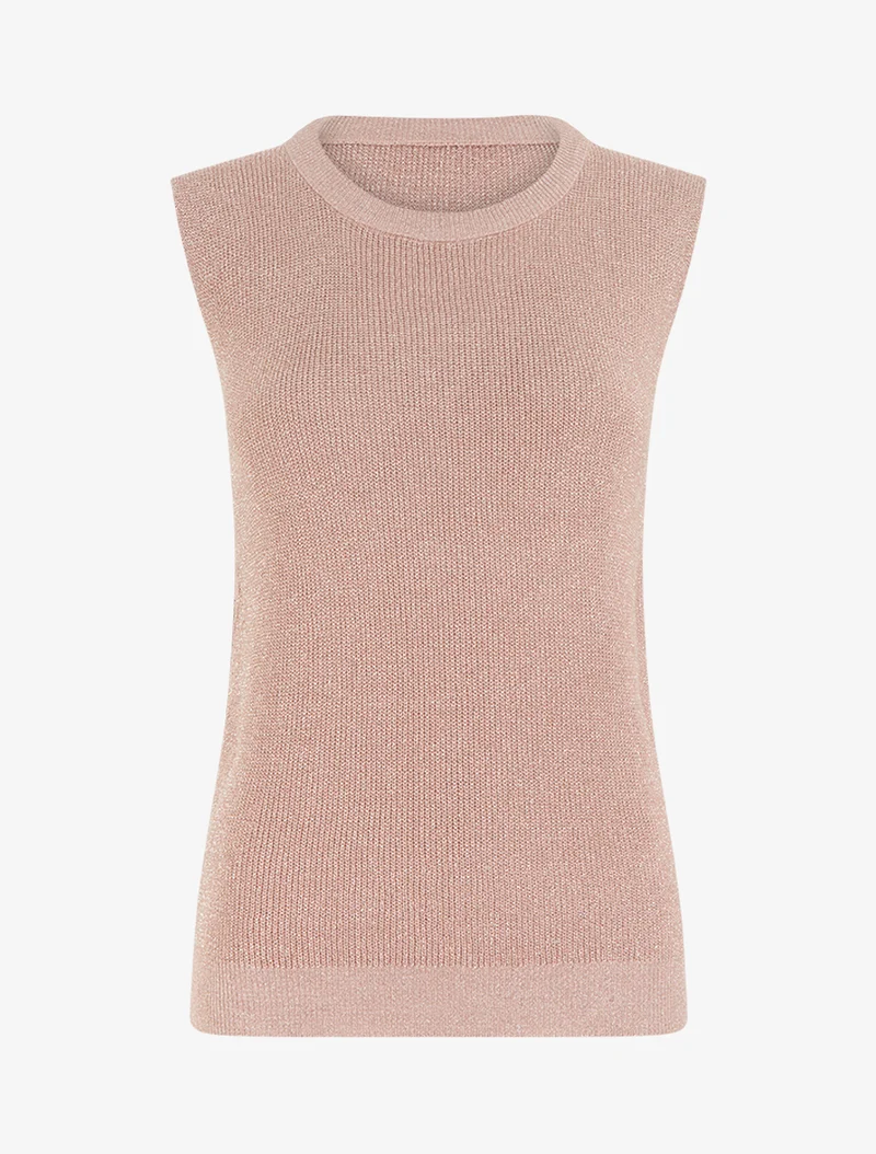 Ärmelloses Top aus fein schimmerndem Strickgewebe. - Rose