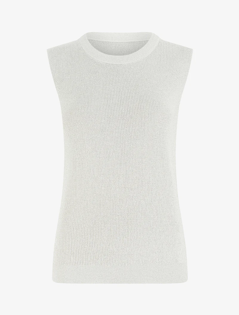Ärmelloses Top aus fein schimmerndem Strickgewebe. - Weiß