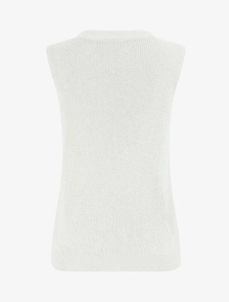 Ärmelloses Top aus fein schimmerndem Strickgewebe. - Weiß