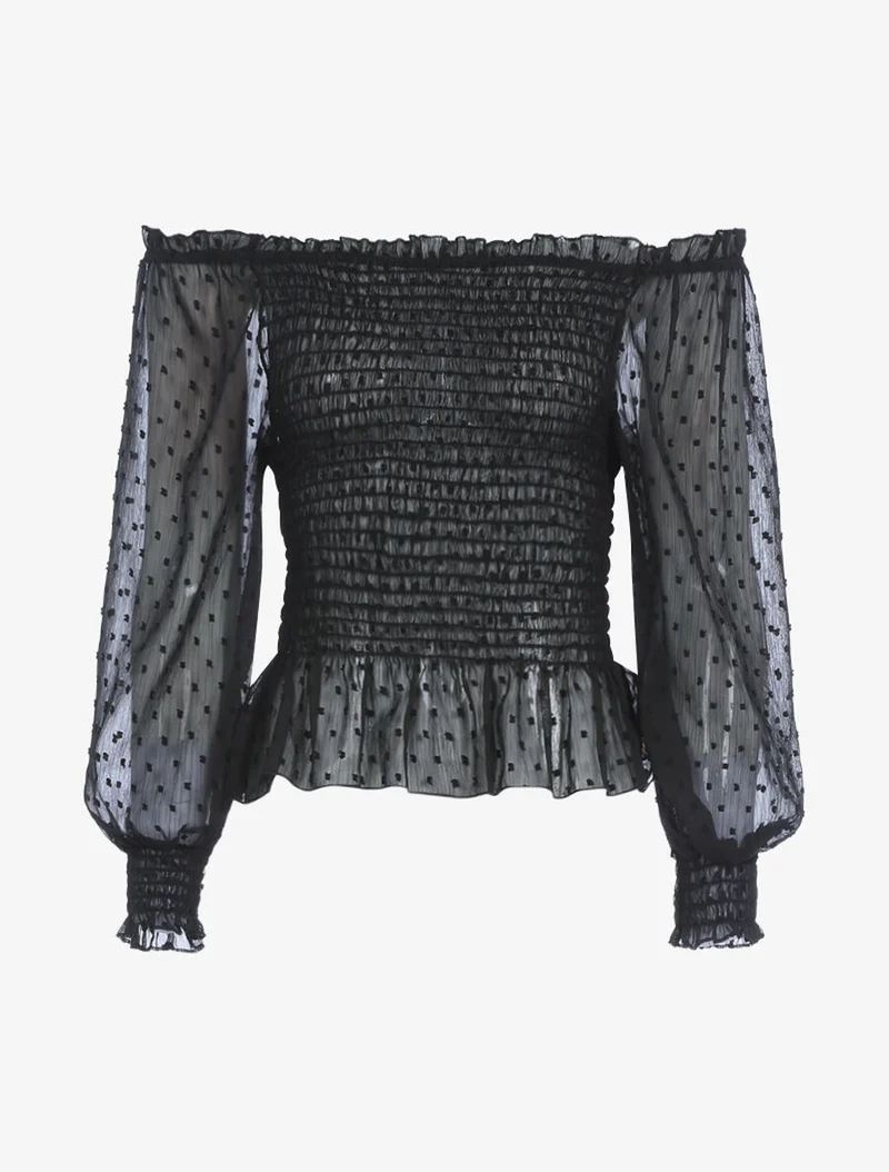 Crop-Top mit gesprenkelten Details - Schwarz