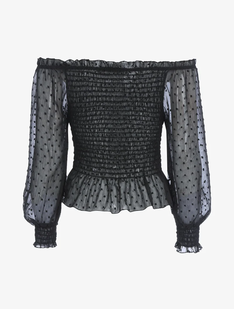 Crop-Top mit gesprenkelten Details - Schwarz