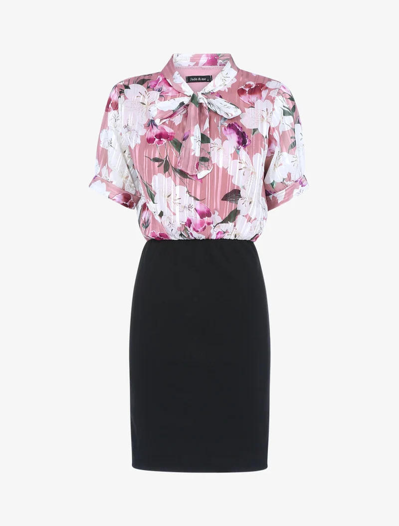 Kleid mit floral bedrucktem Oberteil - Rose