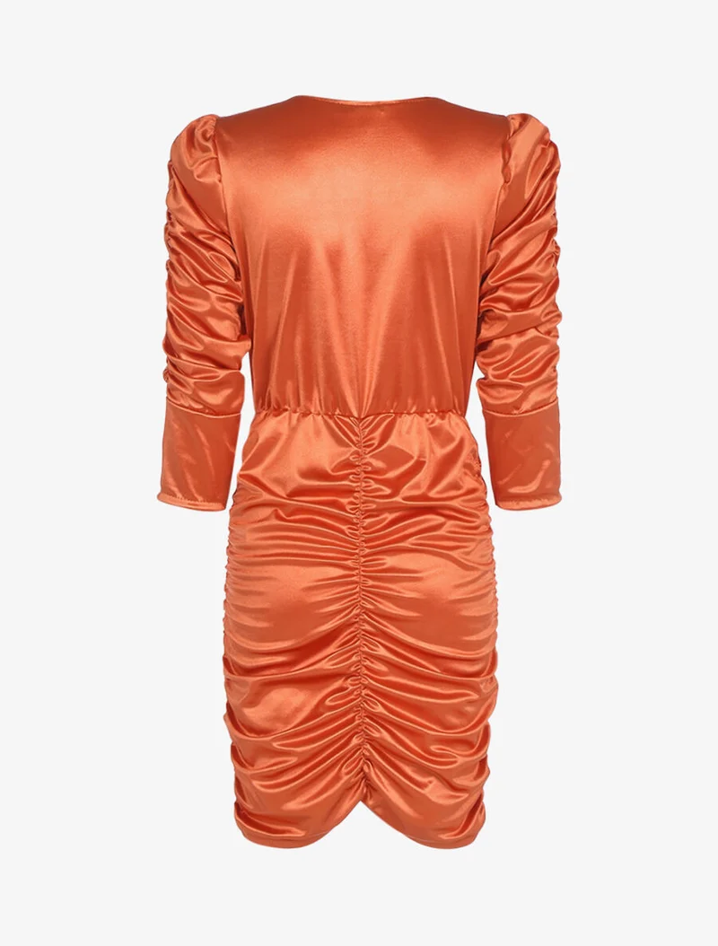 Gerafftes Kleid mit langen Ärmeln - Ziegelstein