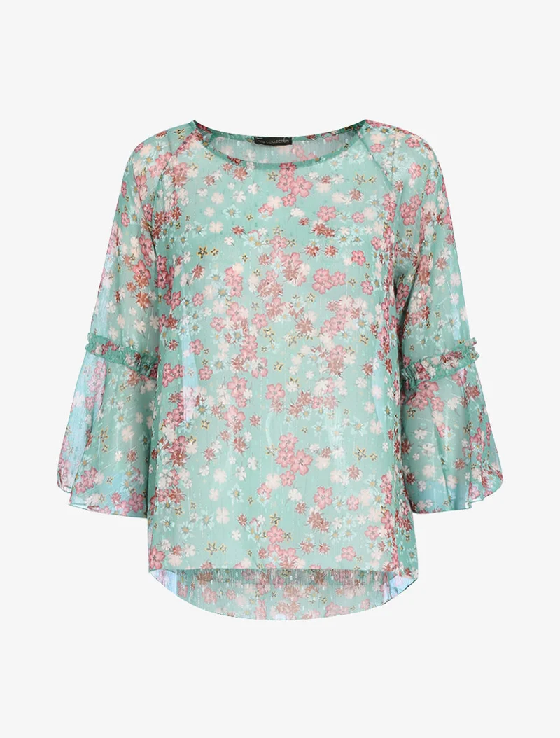Transparente Bluse aus bedrucktem Voile - Wassergrün