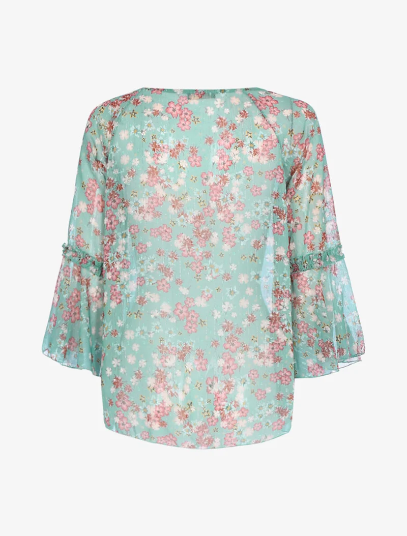 Transparente Bluse aus bedrucktem Voile - Wassergrün