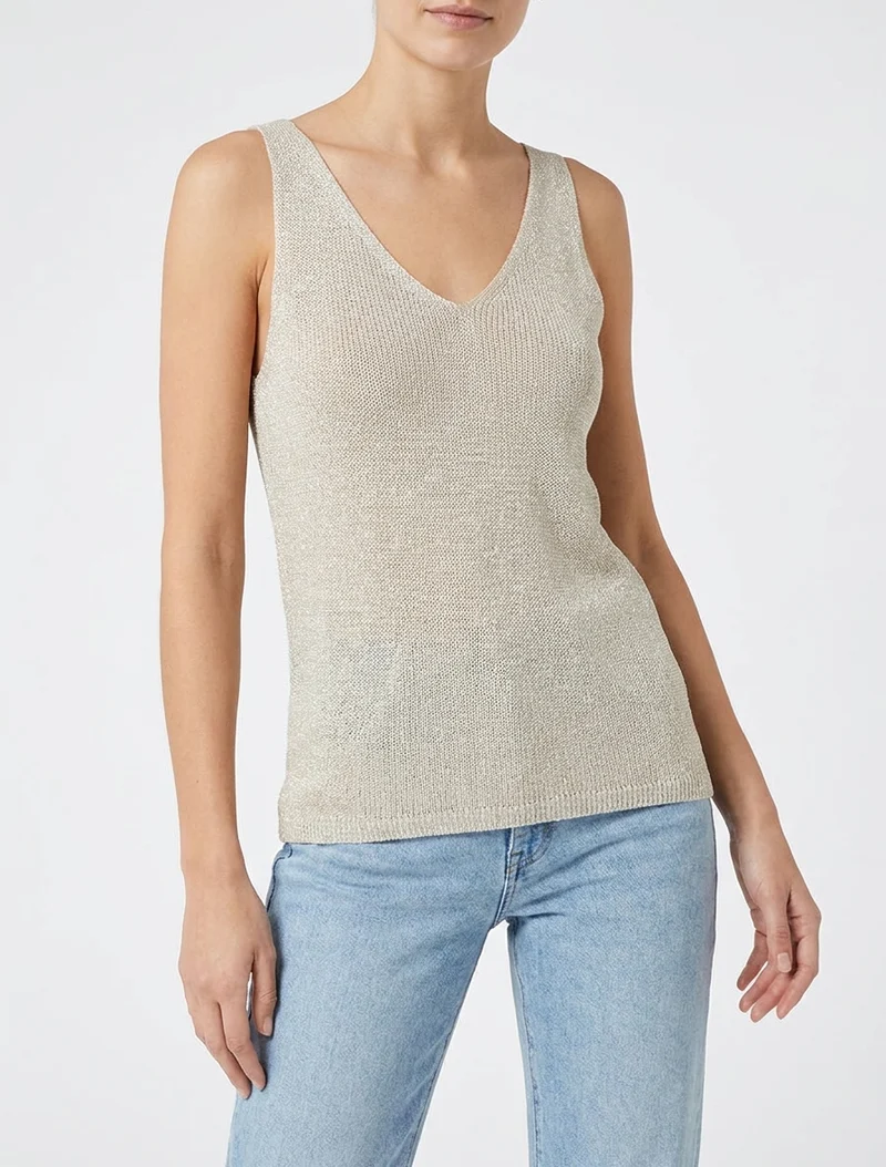 Irisierendes Netz-Top. - Beige