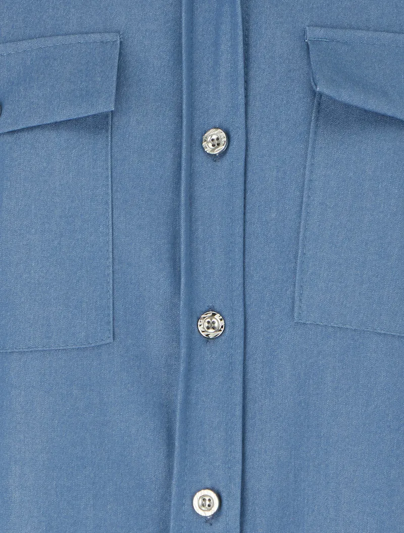 Fließendes einfarbiges Hemd mit Taschen - Blau