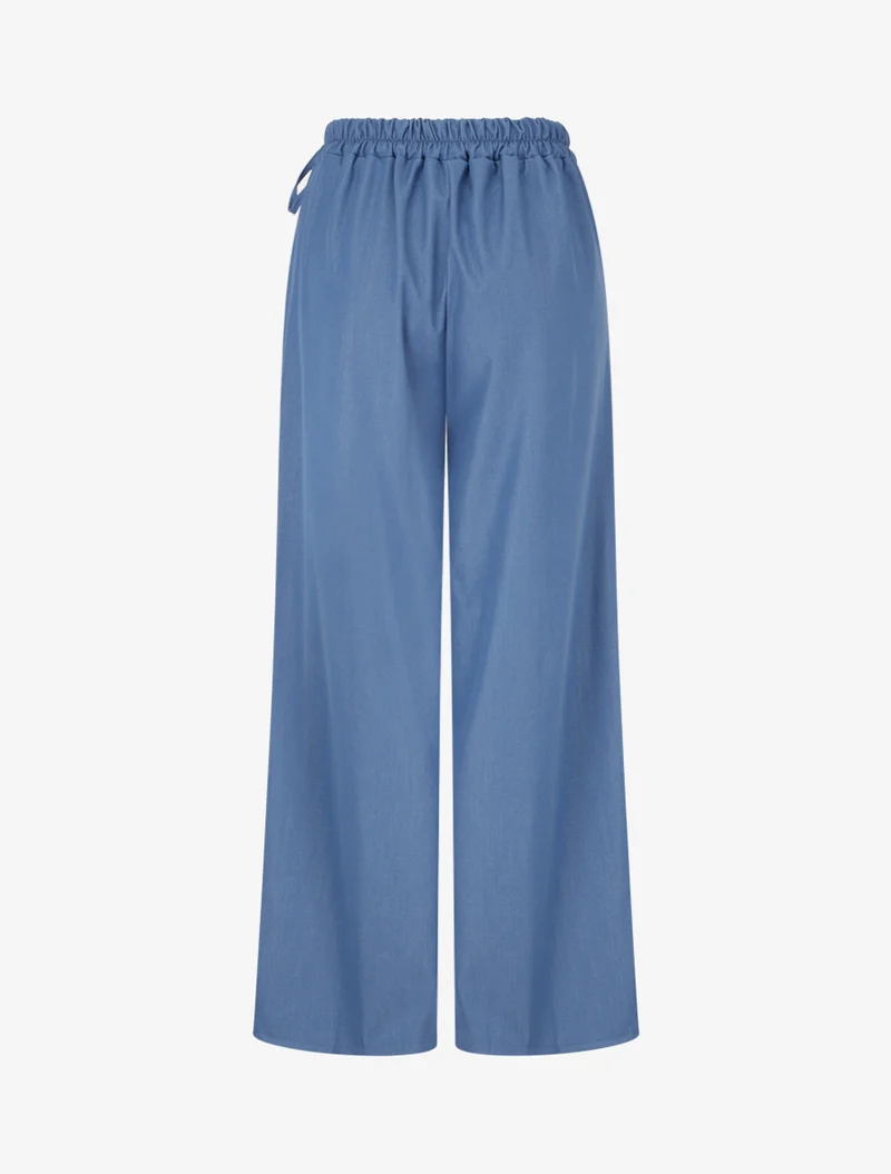 Einfarbige fließende Hose mit Bindebändern. - Blau