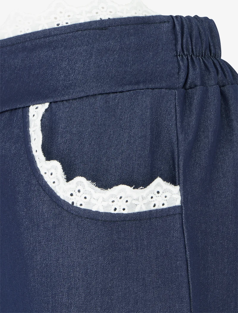 Weite Hose mit Spitze - Rohblau