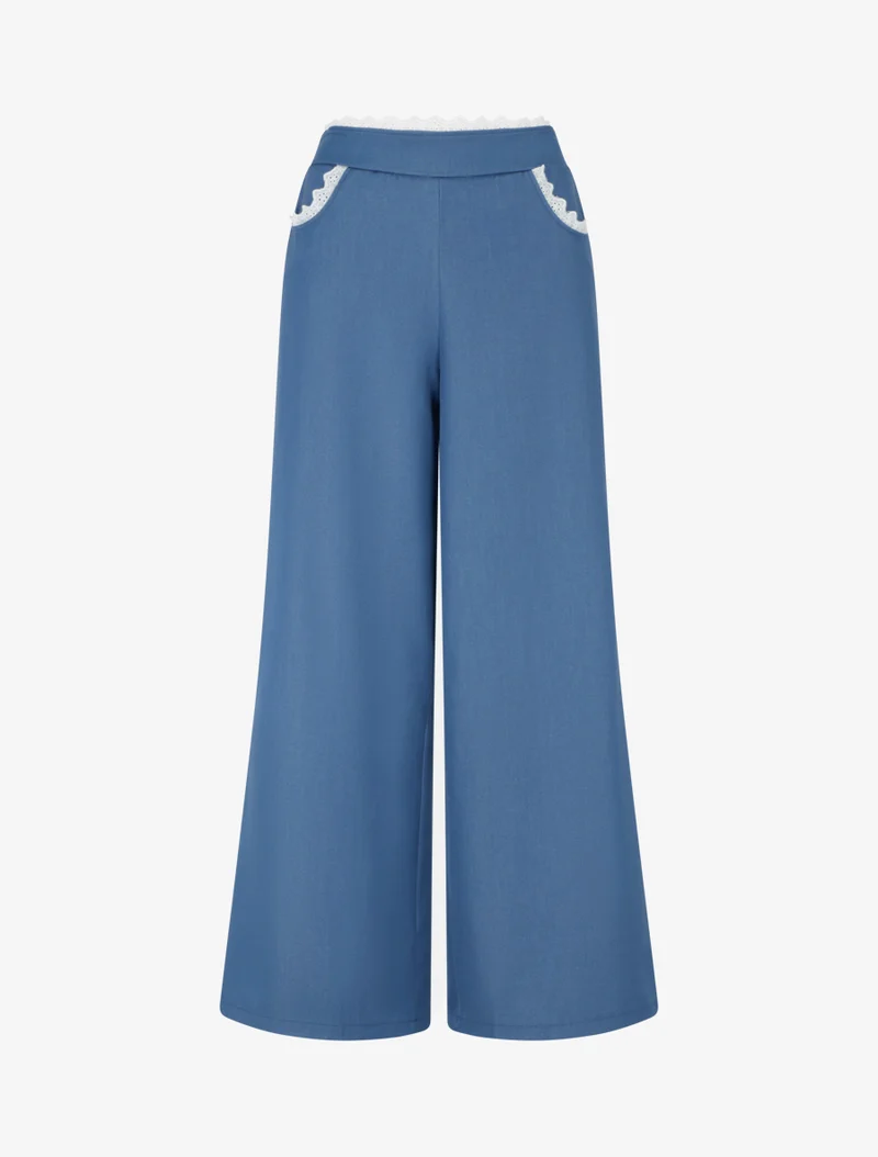 Weite Hose mit Spitze - Denimblau