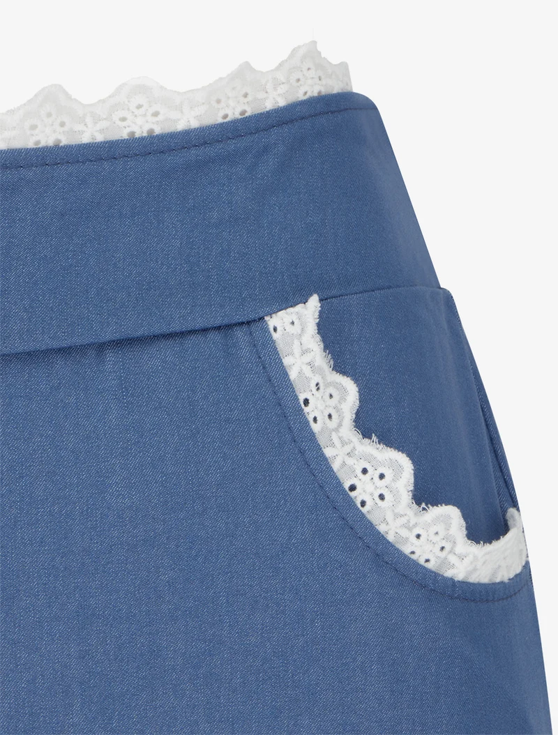 Weite Hose mit Spitze - Denimblau