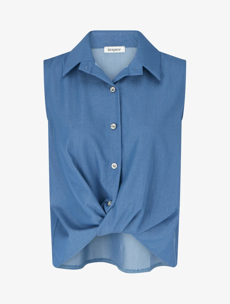 Ärmelloses Hemd mit Zopfmuster-Effekt - Denimblau
