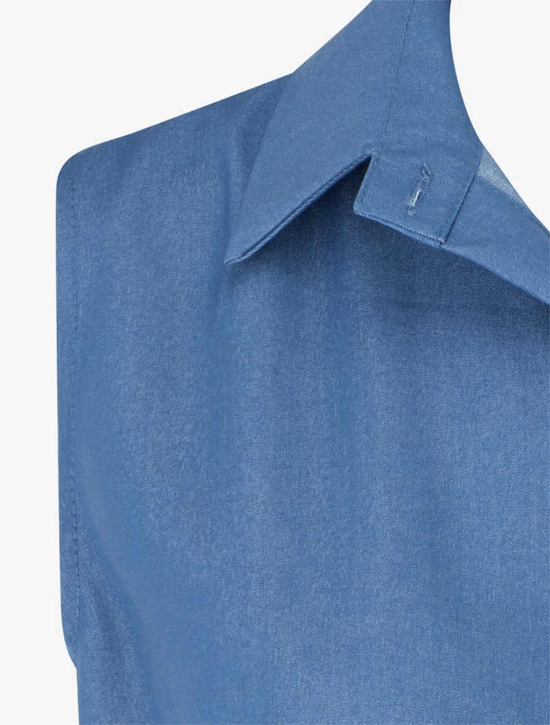 Ärmelloses Hemd mit Zopfmuster-Effekt - Denimblau