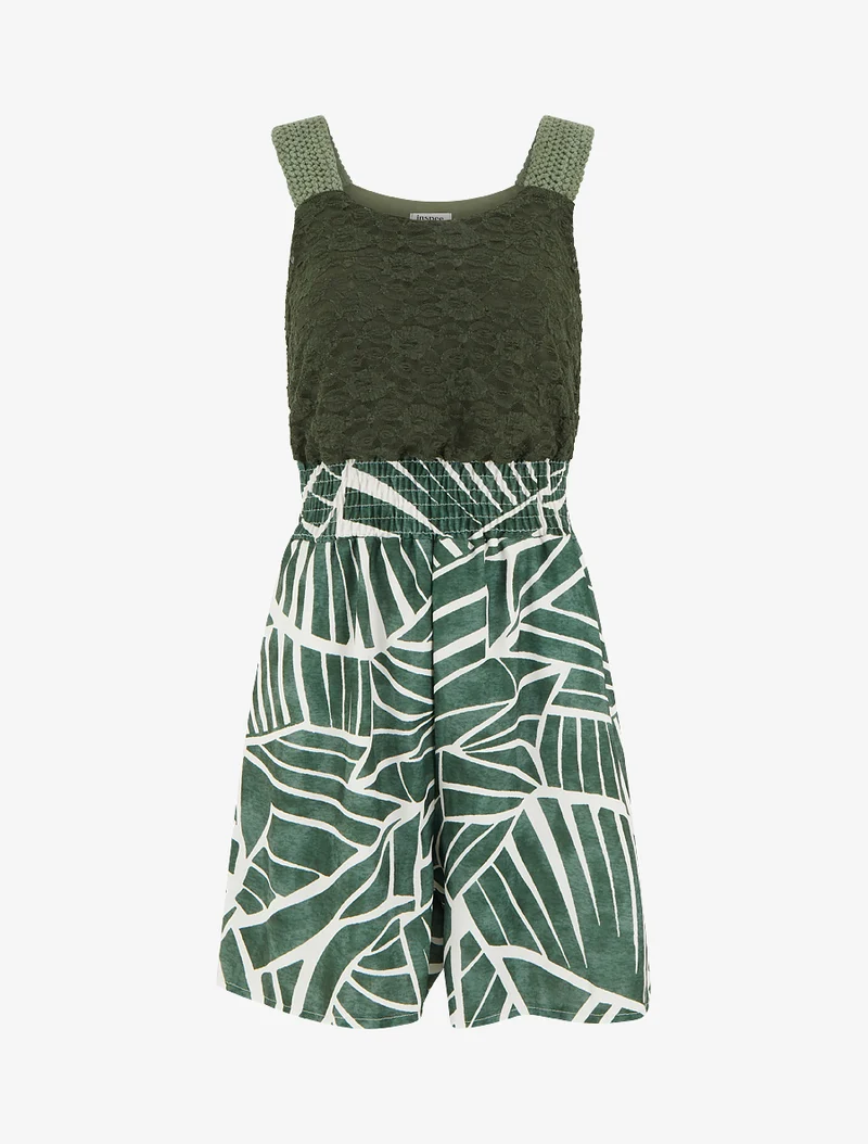 Grafisch bedruckter Jumpsuit mit Spitzen-Bustier - Kaki