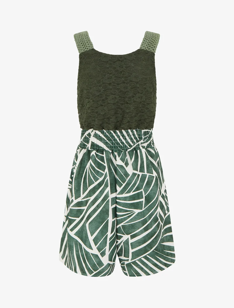 Grafisch bedruckter Jumpsuit mit Spitzen-Bustier - Kaki