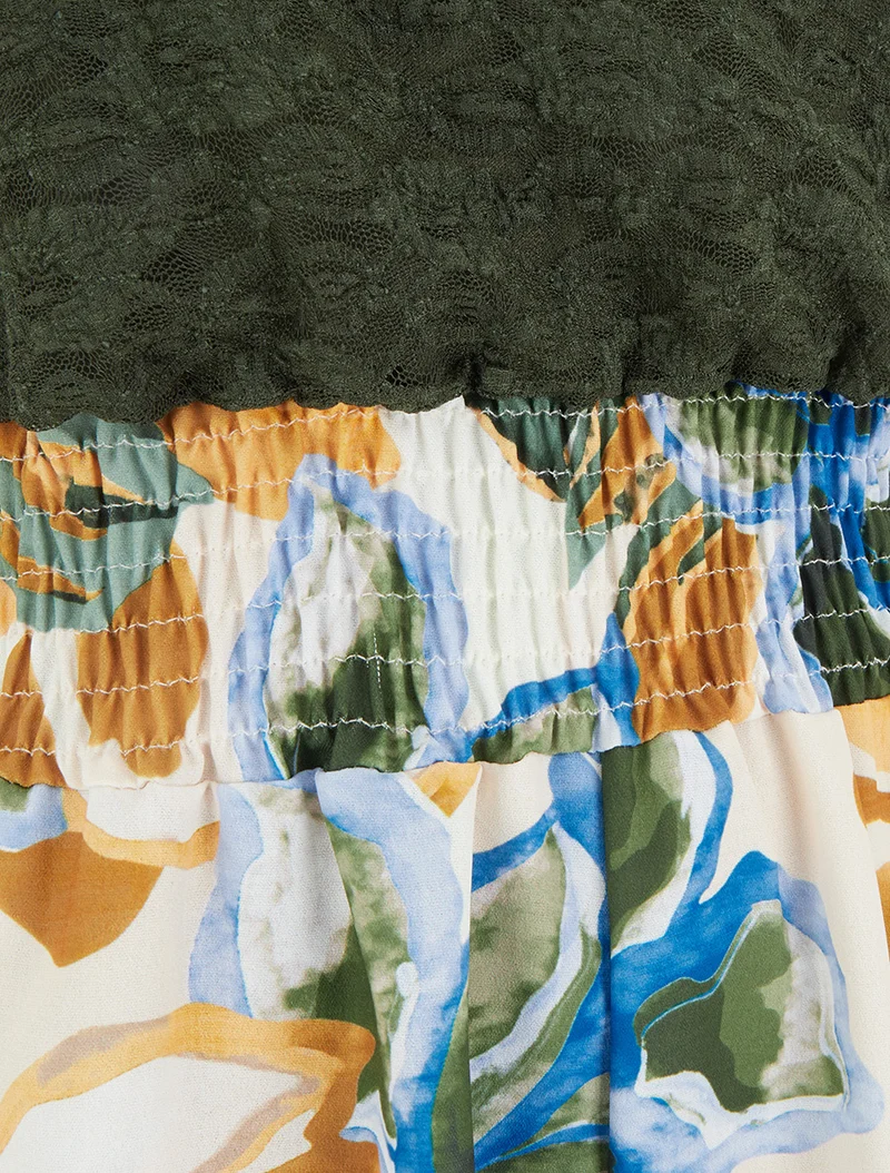 Tropischer Blumenprint-Jumpsuit mit Spitzen-Bustier - Kaki