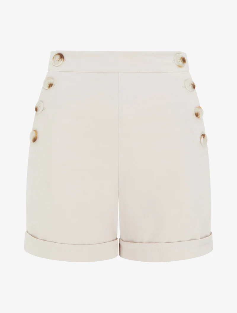 Kurze hoch taillierte Uni-Hose - Beige