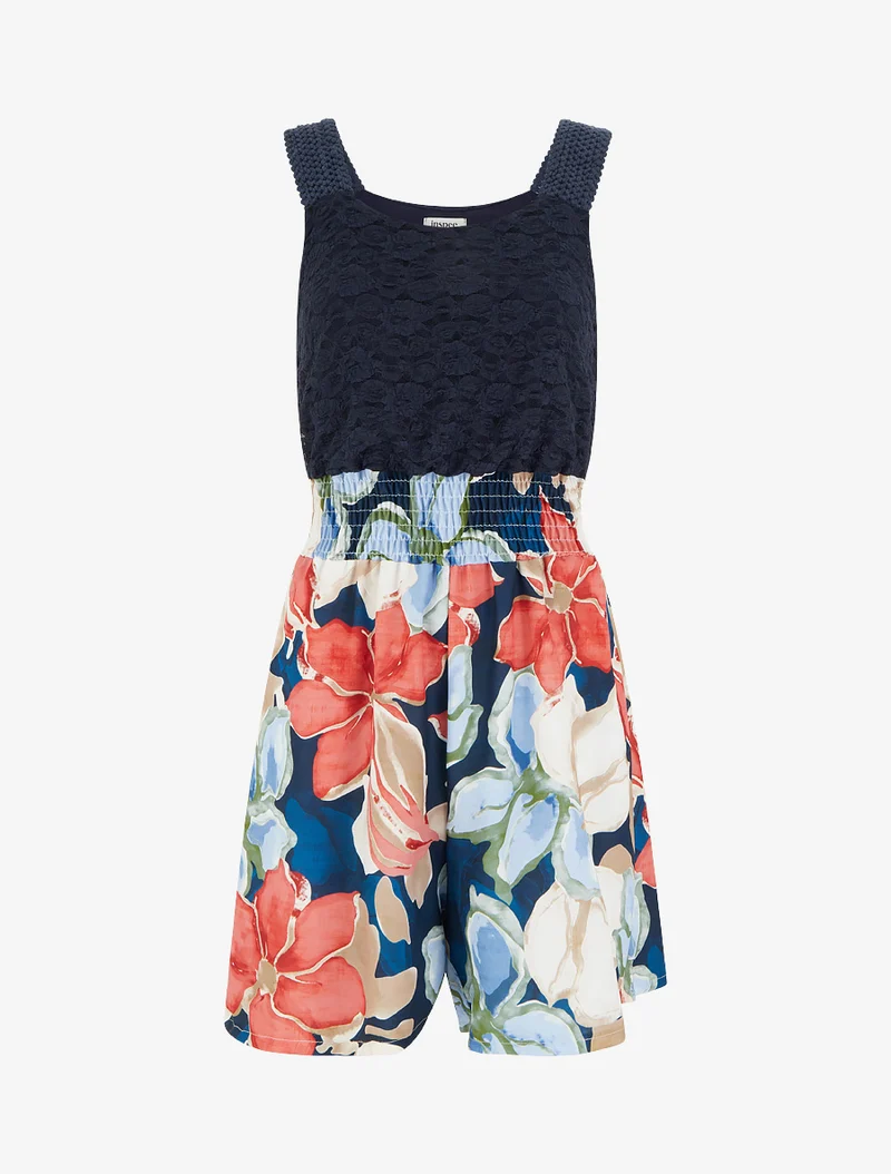 Tropischer Blumenprint-Jumpsuit mit Spitzen-Bustier - Marine