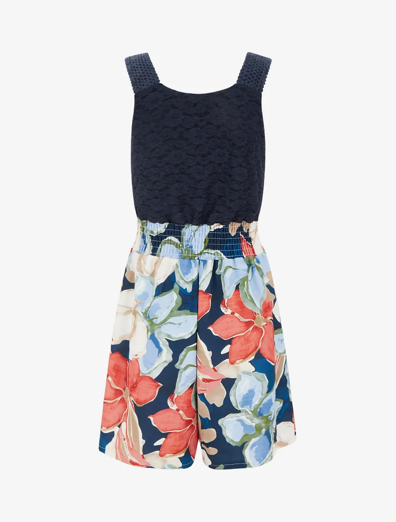 Tropischer Blumenprint-Jumpsuit mit Spitzen-Bustier - Marine
