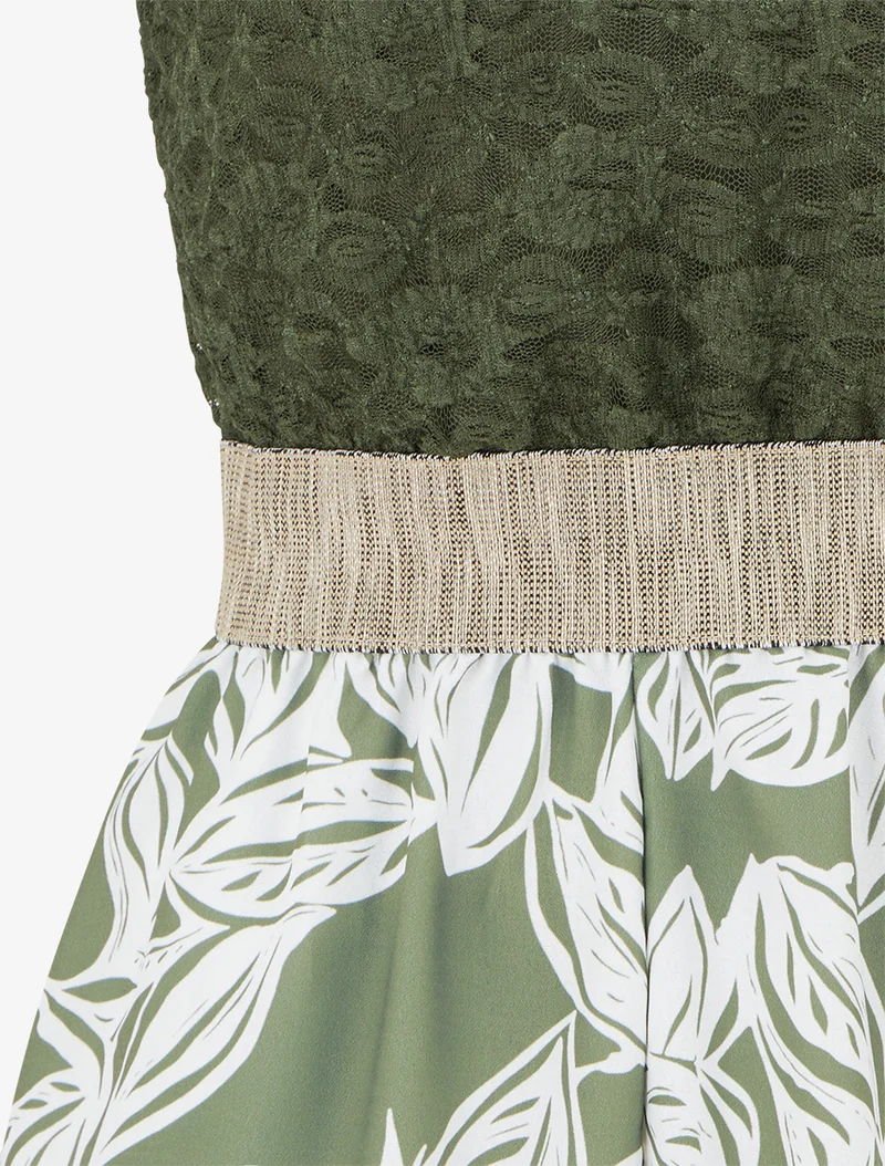 Gespielter Blumen-Jumpsuit mit Spitzeneinsatz am Oberteil - Kaki