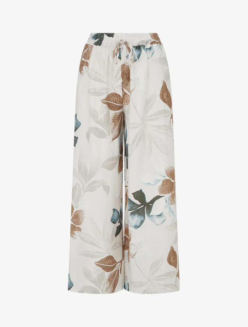 Elastische Hose mit Blattmuster - Beige