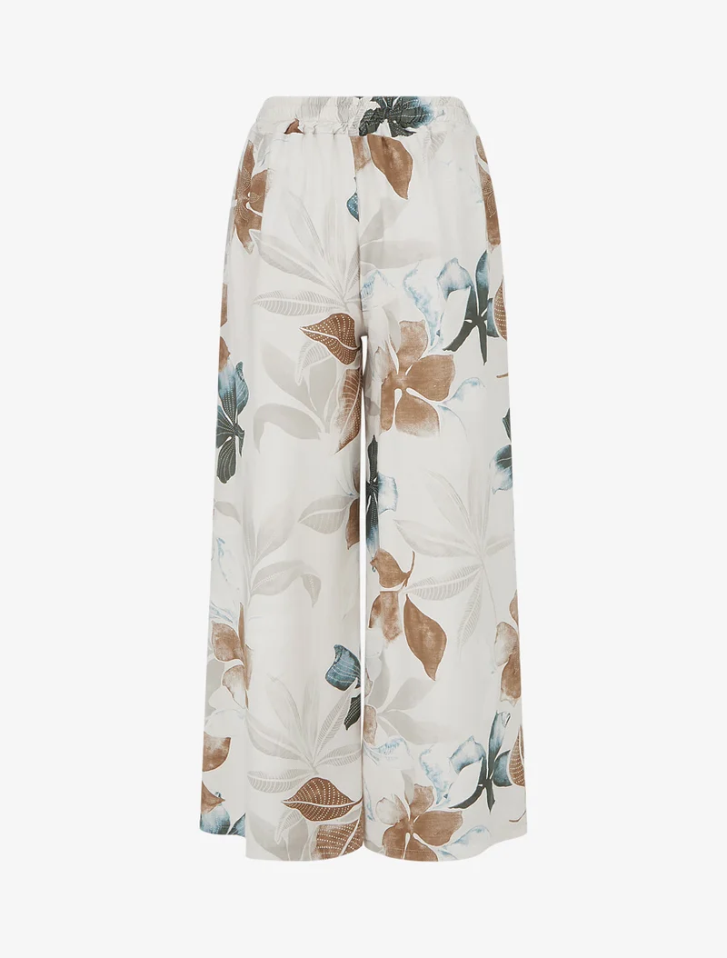 Elastische Hose mit Blattmuster - Beige