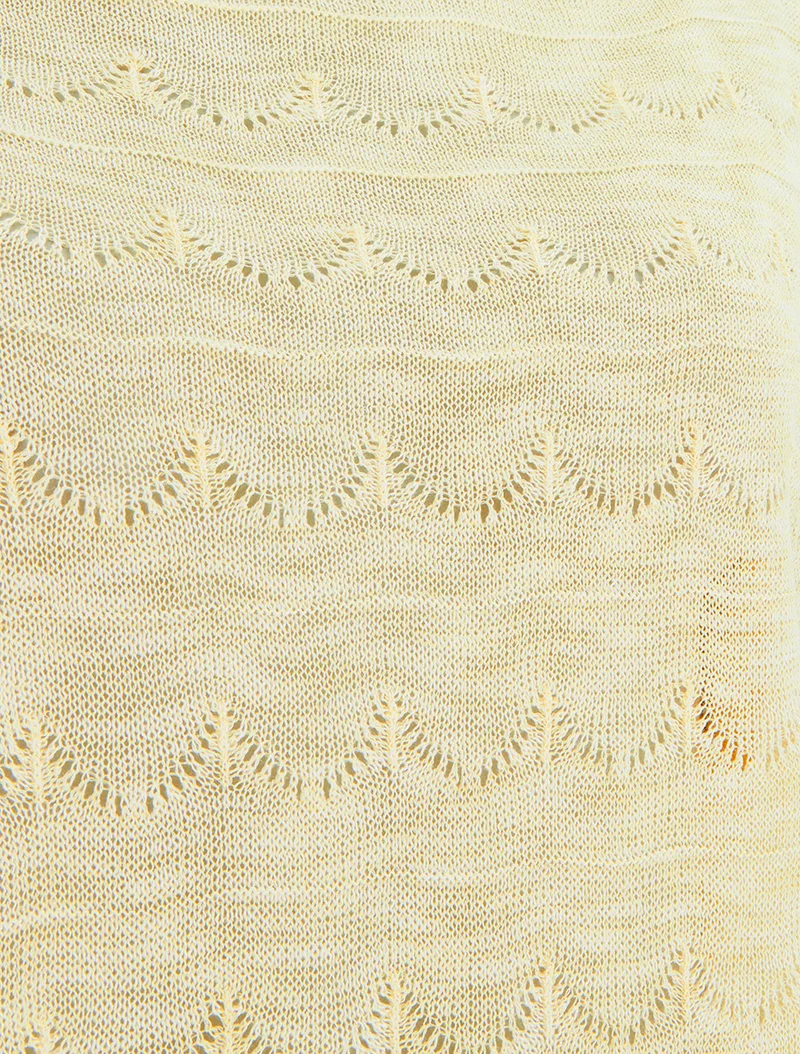 Gestricktes Top mit Lochmuster und kurzen Ärmeln - Zitronengelb