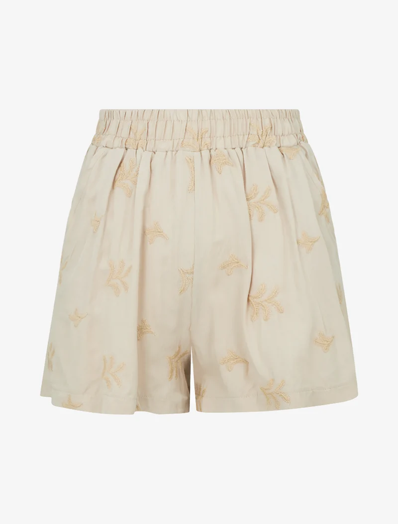 Elastische Shorts mit fantasievollen Stickereien - Beige