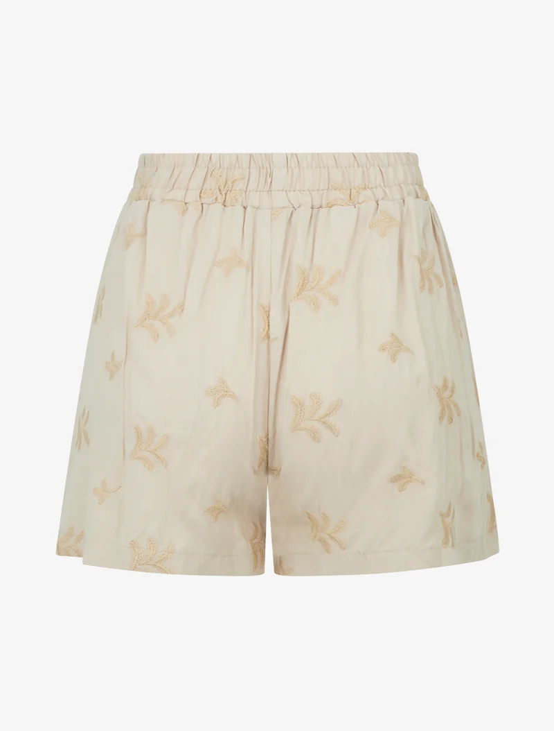 Elastische Shorts mit fantasievollen Stickereien - Beige