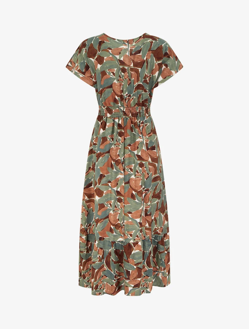 Kleid mit stilisiertem Druck und Häkelkragen - Kaki