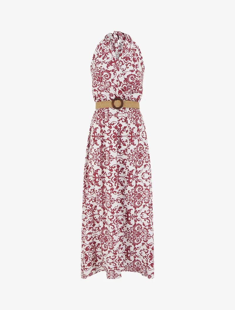 Rückenfreies langes Kleid mit Arabeskenmuster - Bordeaux