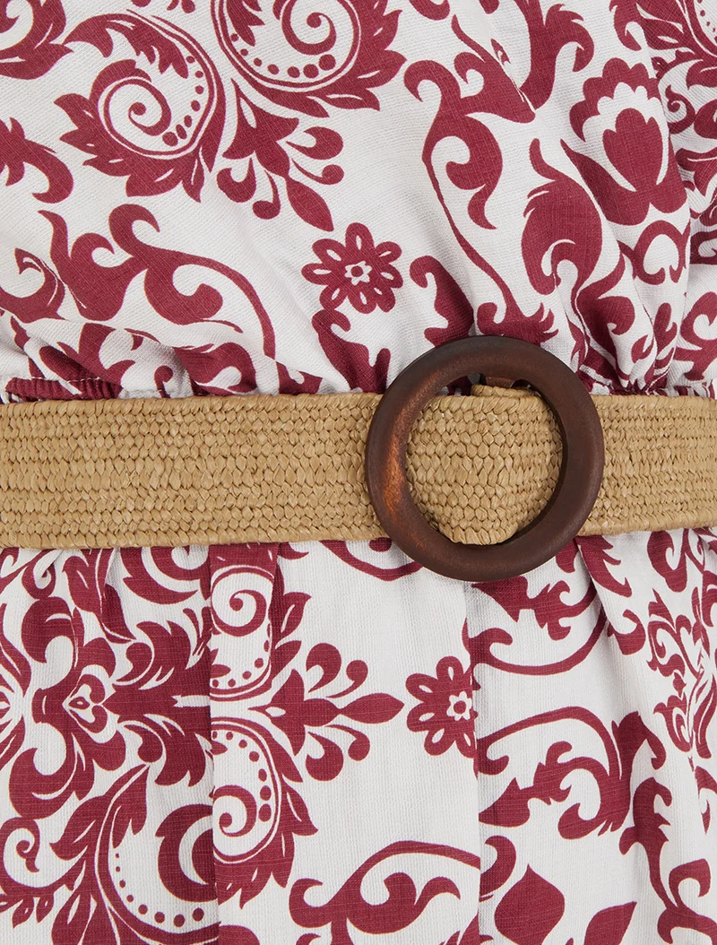 Rückenfreies langes Kleid mit Arabeskenmuster - Bordeaux