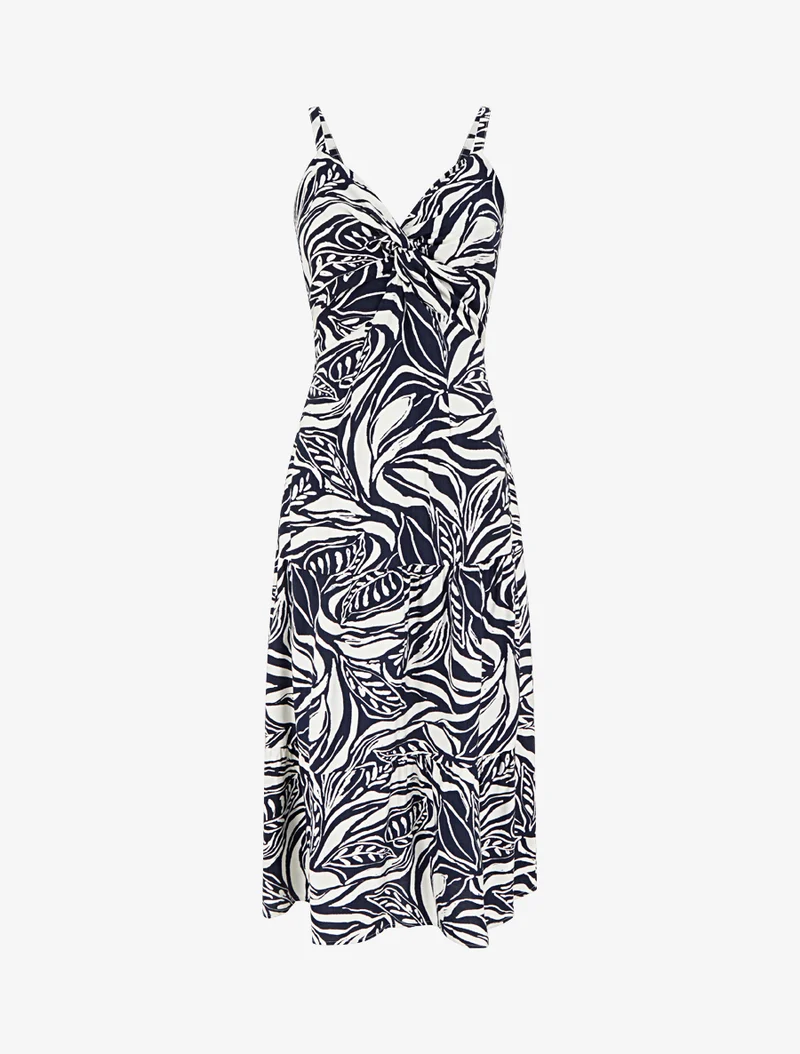 Langes Trägerkleid mit stilisiertem Druck - Marine