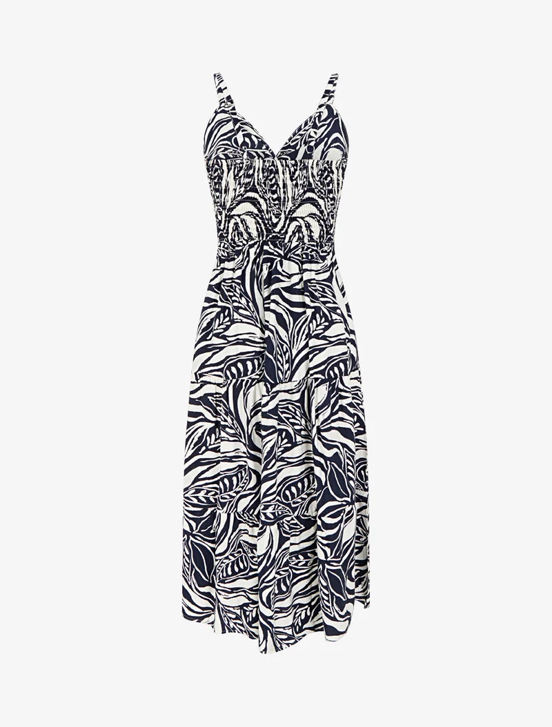 Langes Trägerkleid mit stilisiertem Druck - Marine