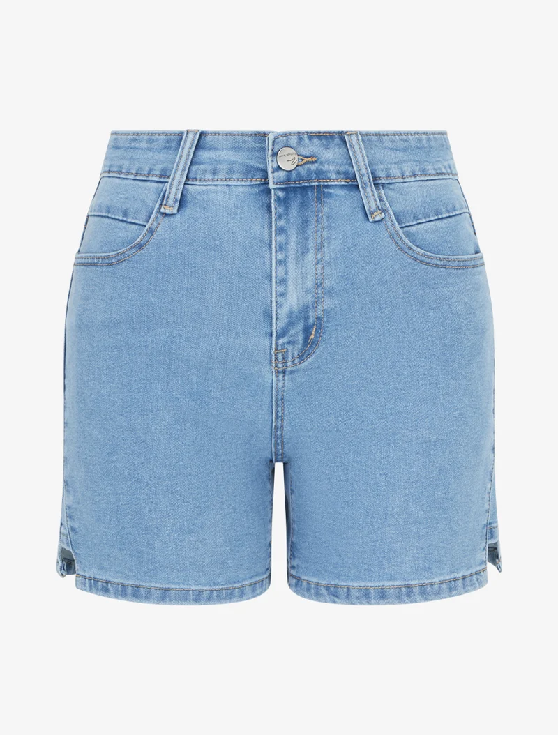 Jeansshort mit geschlitzten Säumen - Blau