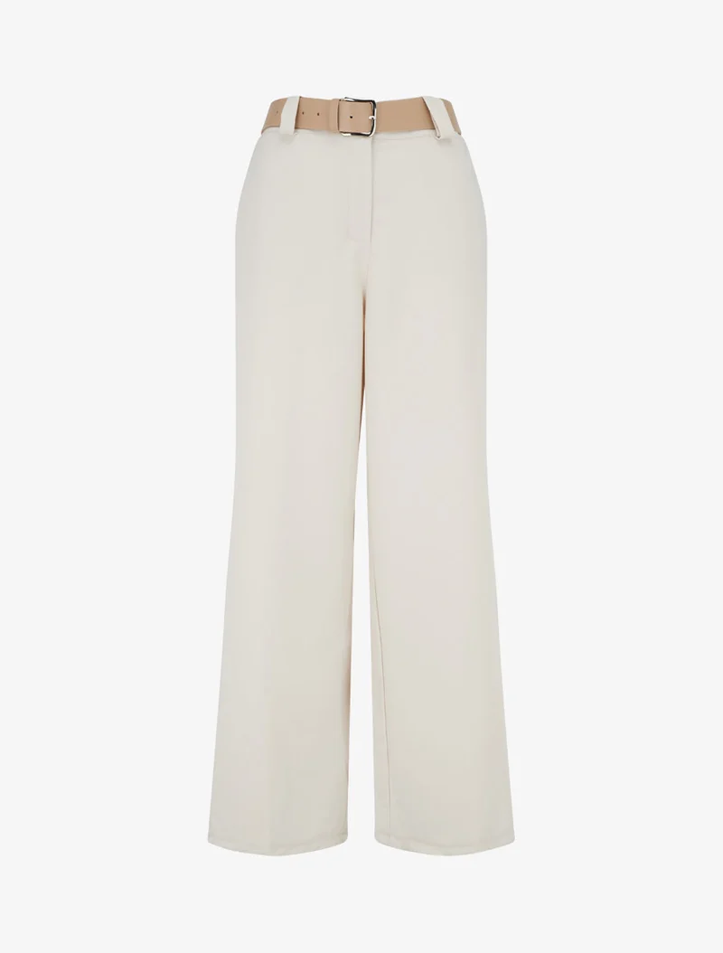 Gerade geschnittene, einfarbige, elastische Hose - Beige