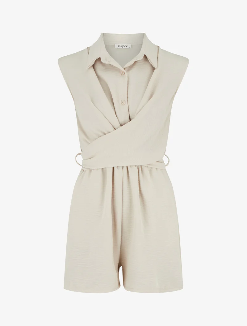 Ärmelloser Wickel-Overall - Beige