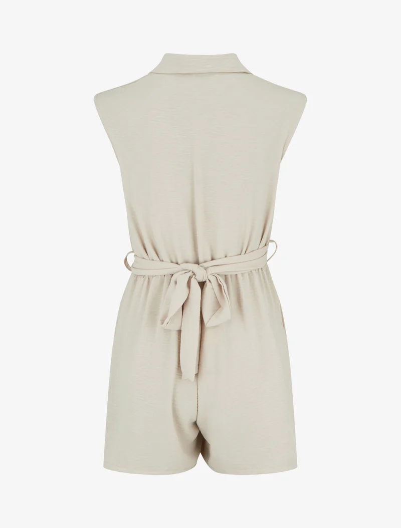 Ärmelloser Wickel-Overall - Beige